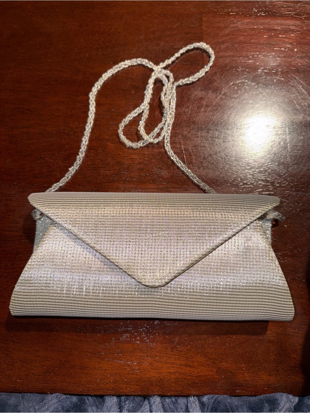 Elegant Silver Evening Envelope Clutch with Chain Strap